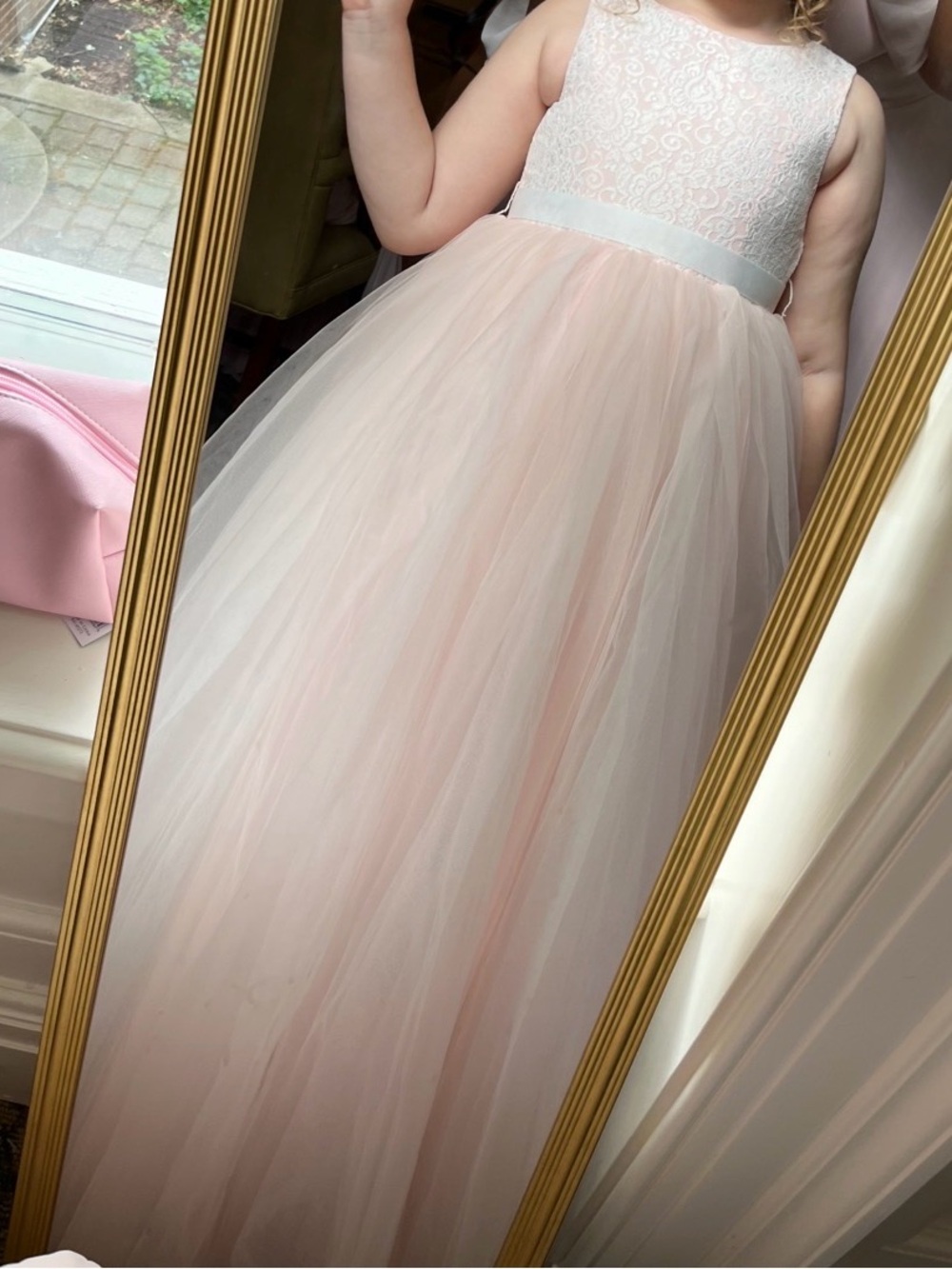 David's Bridal Girls' Blush Lace Bodice Tulle Gown